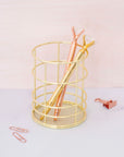Round Wire Gold Pen Holder - حامل أقلام ذهبي