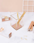 Acrylic Gold Memo and Clips Holder - حامل ملاحظات ومشابك أكريليك ذهبي