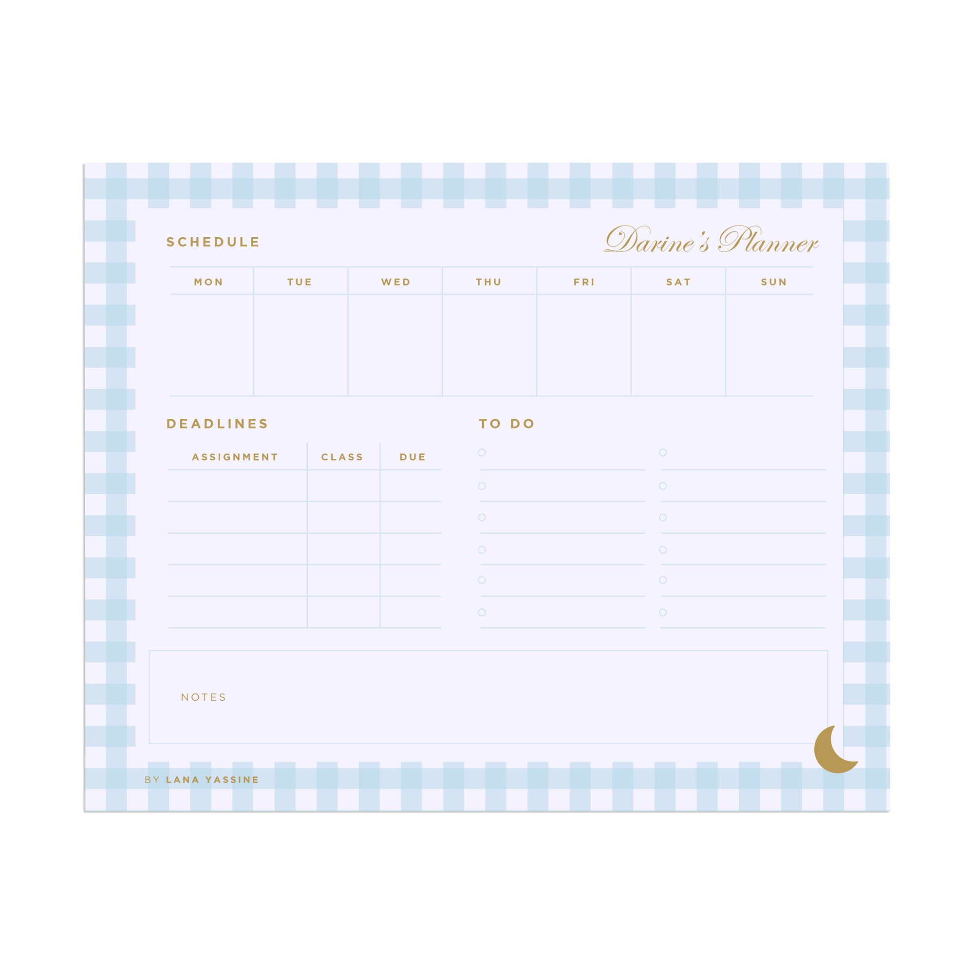 Gingham Compact Student Weekly Desk Planner
