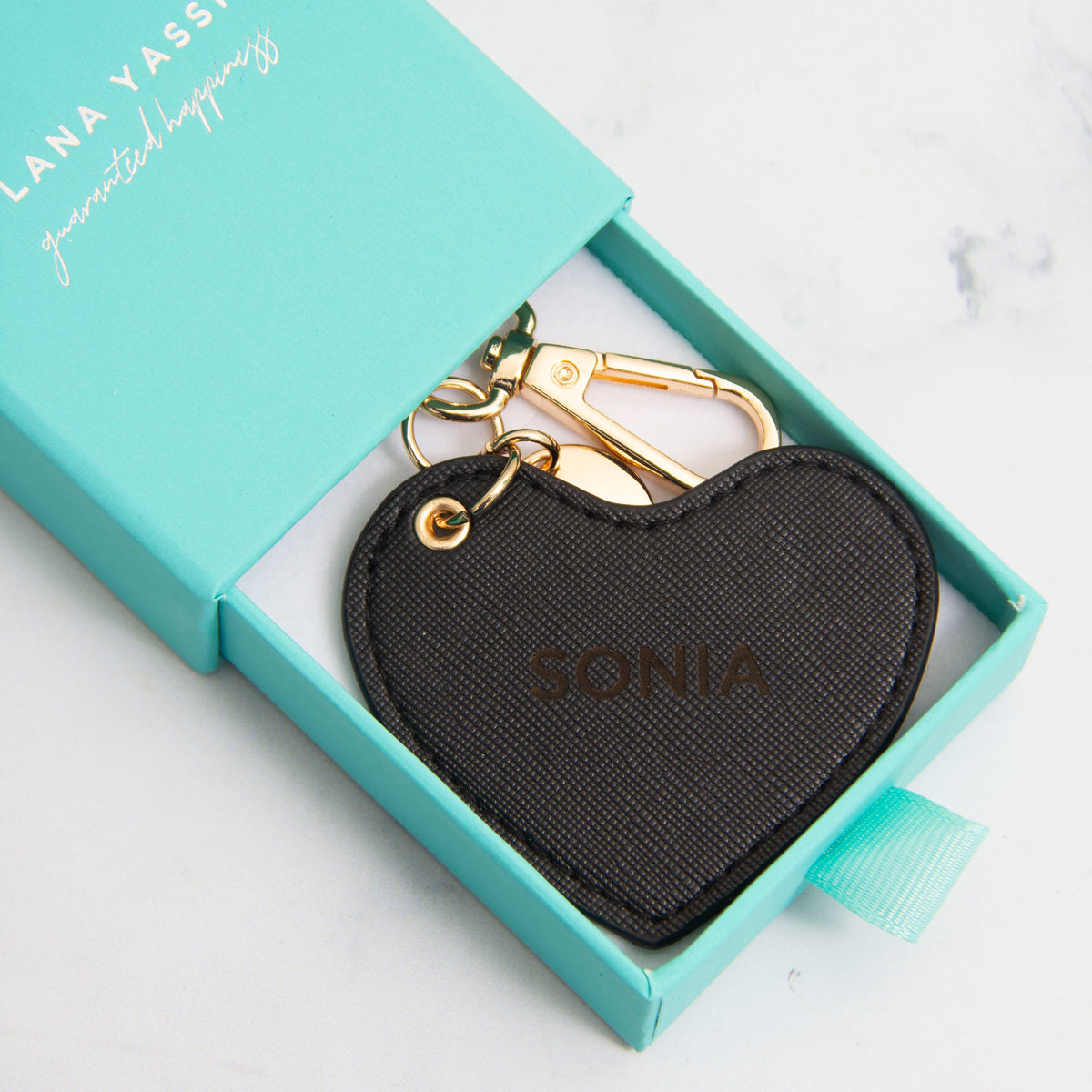 Black Vegan Leather Heart Keychain
