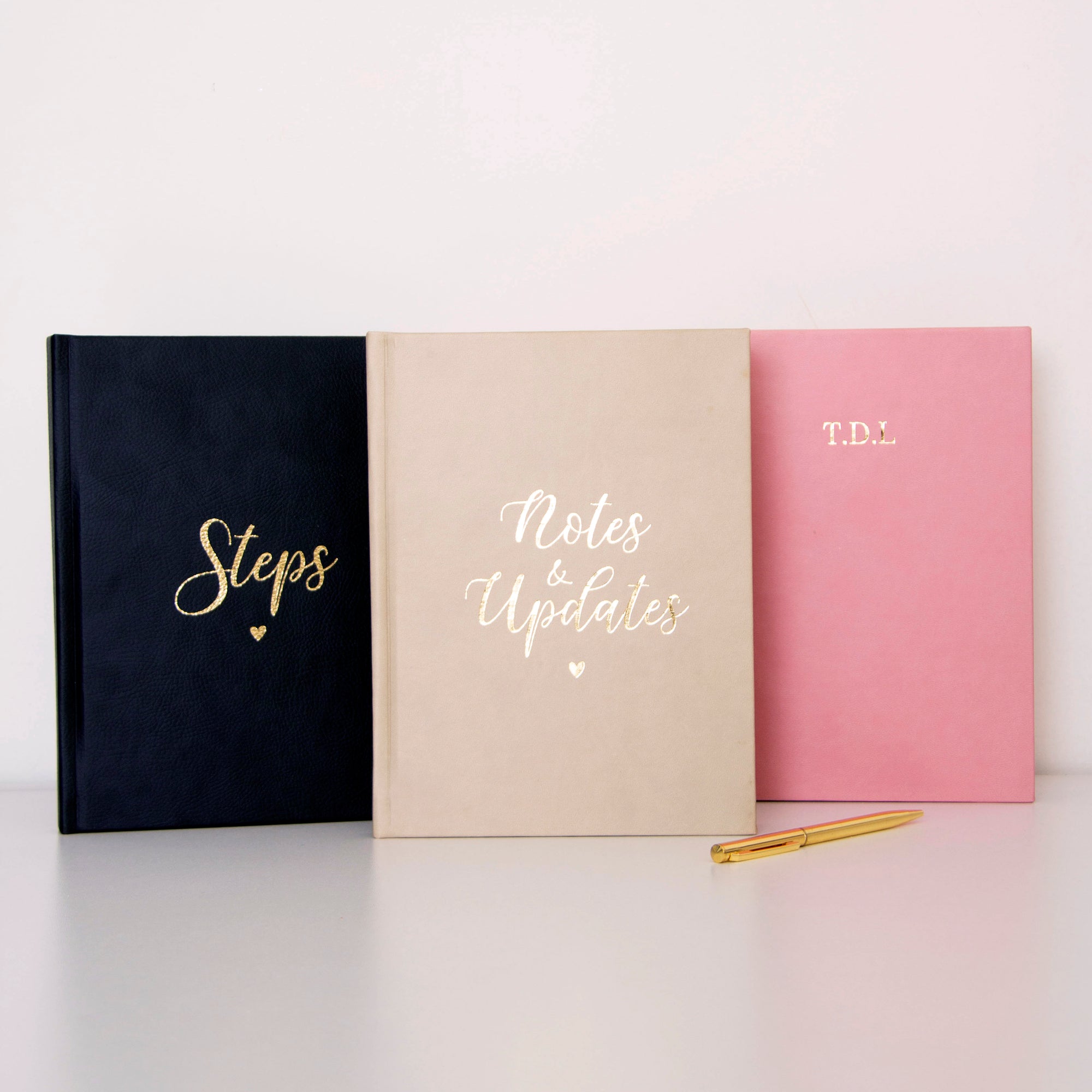 Initials Black Vegan Leather Lined Notebook