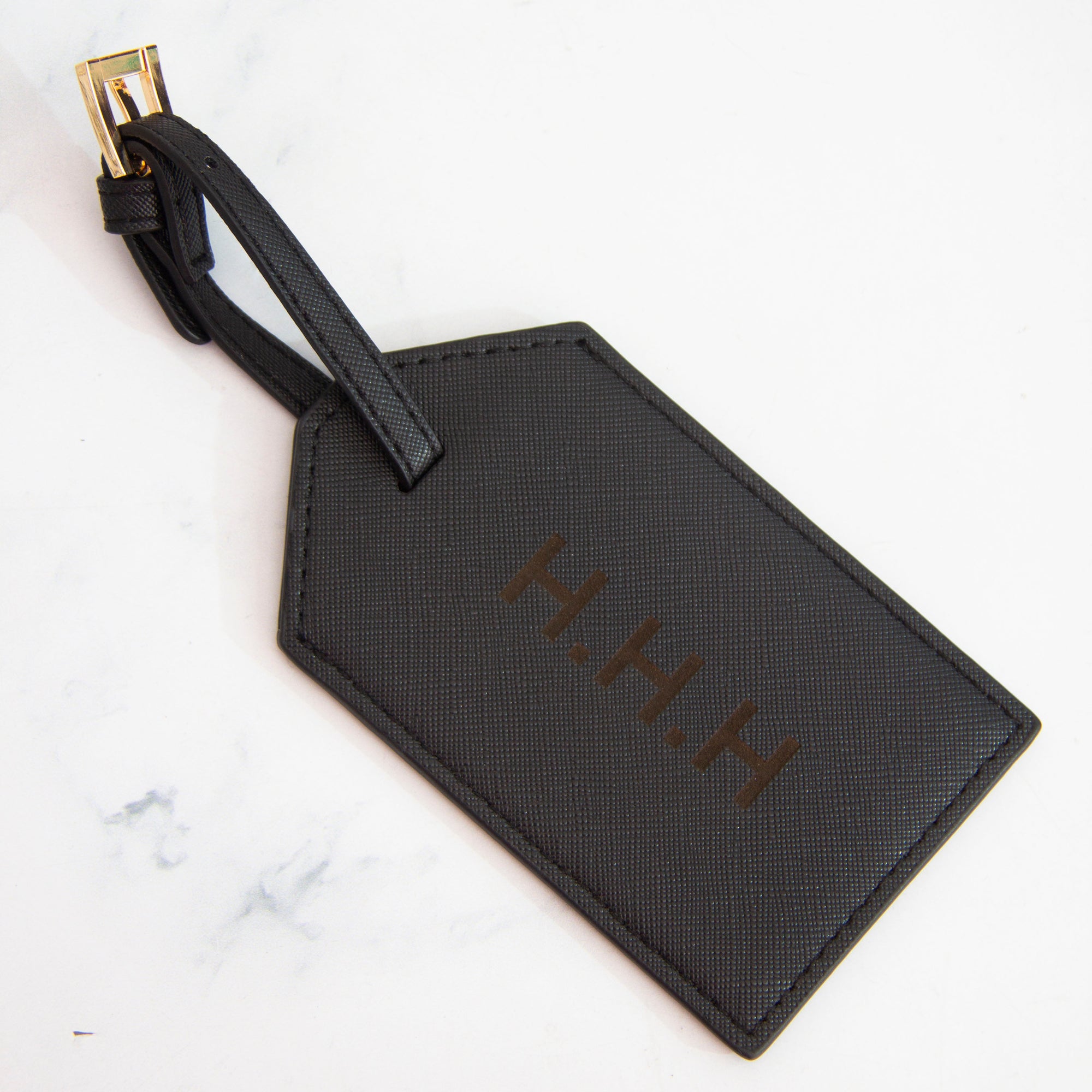Black Vegan Leather Luggage Tag