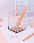 Acrylic Rose Gold Pen Holder - حامل أقلام أكريليك ذهبي وردي