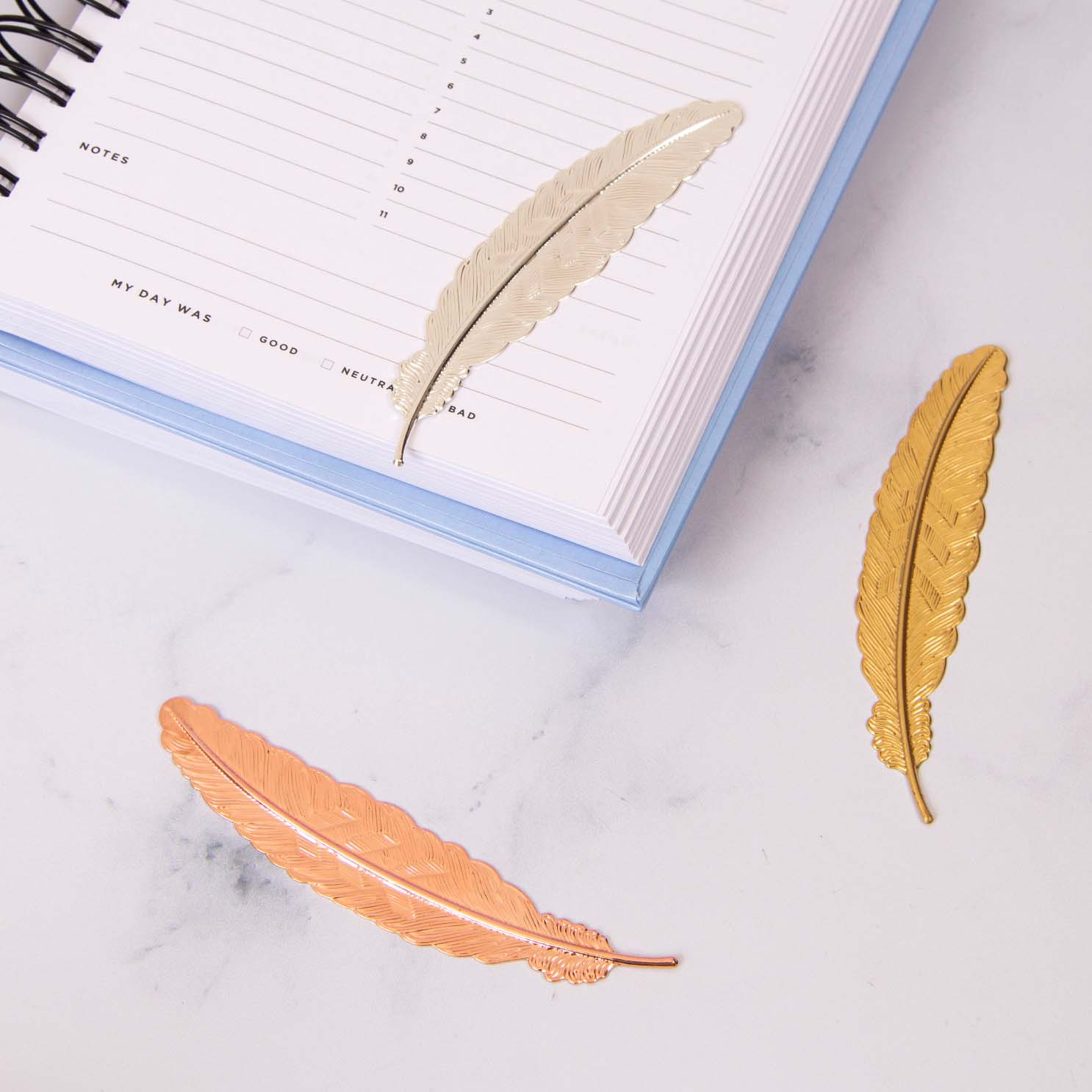 Feather-Shaped Rose Gold Bookmark